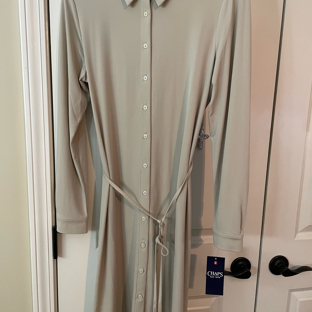 NWT-Chaps beige button down dress-size 12
